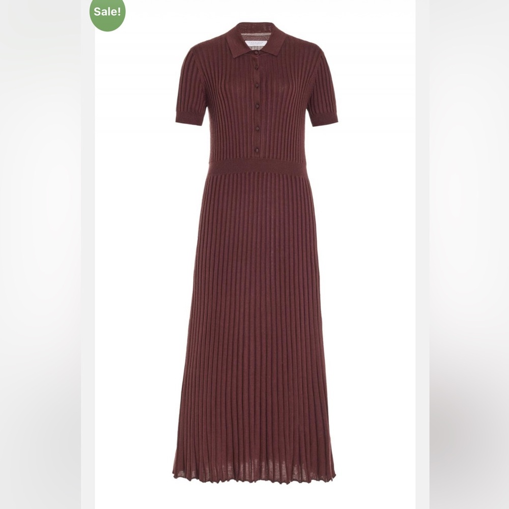 Gabriela Hearst “Amor” Rib-Knit Polo Dress $1550 Cashmere & Silk, Chocolate